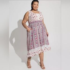 Torrid Maxi Gauze Lace Inset Hi Low Dress Floral